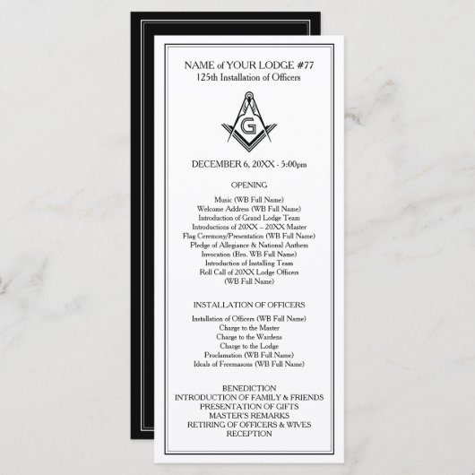 Sjabloon van de Masonic Rack Card Program Guide (Voorkant / Achterkant)