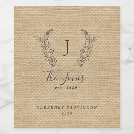 Sjabloon van de naam van de familie Elegant monogr Wijn Etiket (Enkel label)