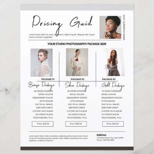 Sjabloon van de prijslijst voor fotografie (Achterkant)