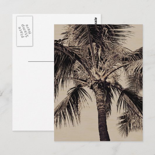 Sjabloon van de Sepia Retro Hawaiian palm Briefkaart (Voorkant / Achterkant)