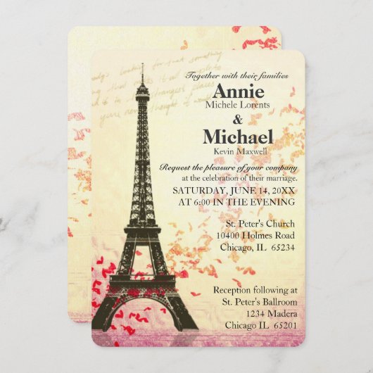 Sjabloon van de uitnodiging tot het huwelijk van P (Voorkant / Achterkant)