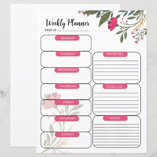 Sjabloon van de weekplanner (Voorkant / Achterkant)