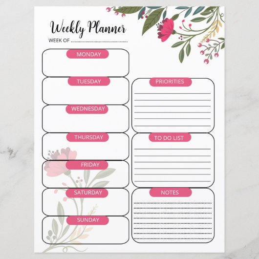 Sjabloon van de weekplanner (Voorkant)