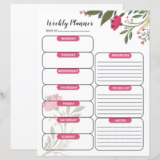 Sjabloon van de weekplanner (Voorkant / Achterkant)