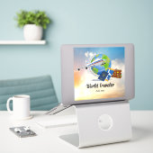 Sjabloon van de wereldreiziger, voeg tekst toe, sticker (Laptop op bureau)