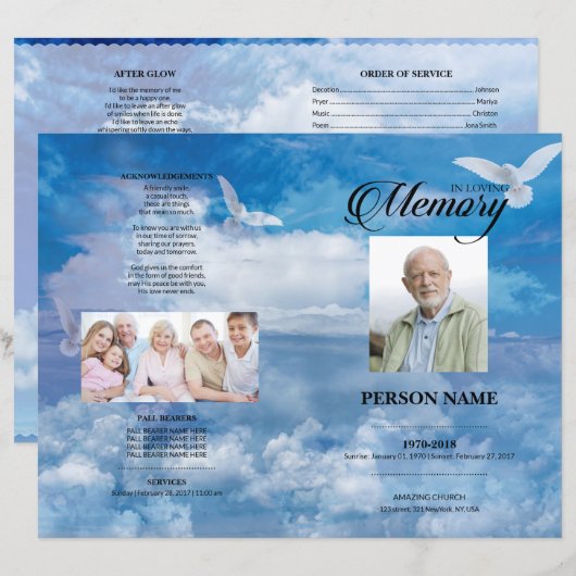 Sjabloon van Dove & Sky Funeral (Voorkant / Achterkant)