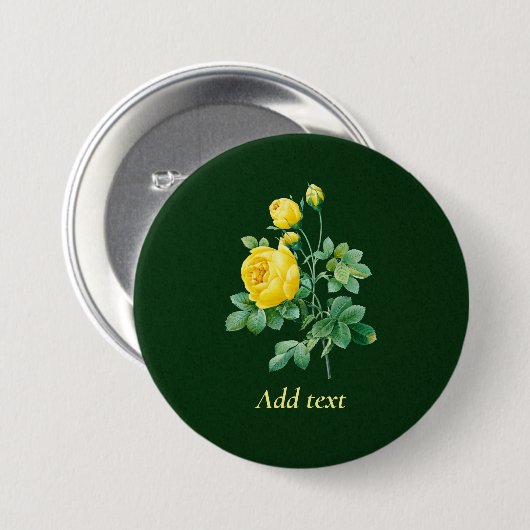 Sjabloon van gele rozen en rosebuds, ronde button 7,6 cm (Voorkant /achterkant)
