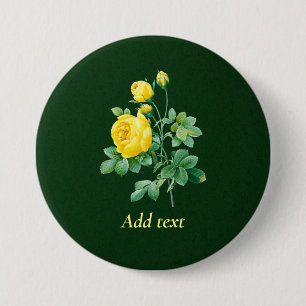 Sjabloon van gele rozen en rosebuds, ronde button 7,6 cm