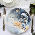 Sjabloon van het baby shower van de ruimteastronau papieren bordje<br><div class="desc">Buitenruimte astronaut baby shower bewerkbare sjabloon borden,  schattige waterverf baby in een ruimtepak vliegen in de ruimte gepersonaliseerd servies sjabloon party borden</div>