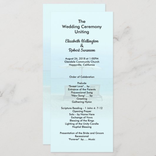 Sjabloon van het Beach Chairs Tall Wedding Program (Voorkant / Achterkant)