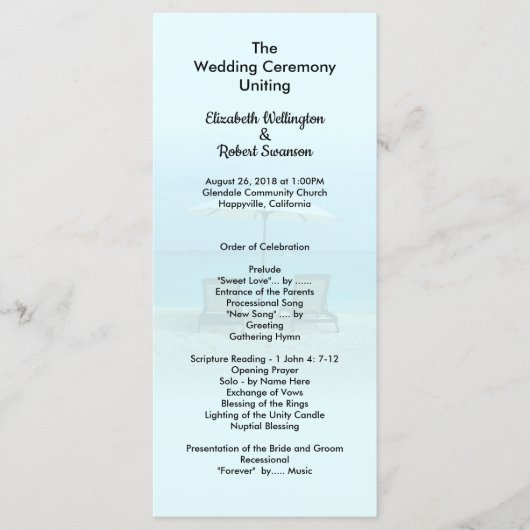 Sjabloon van het Beach Chairs Tall Wedding Program (Voorkant)