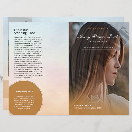 Sjabloon van het begrafenisprogramma (Voorkant / Achterkant)