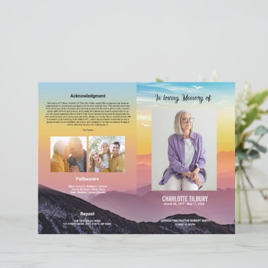 Sjabloon van het begrafenisprogramma (Staand voorkant)