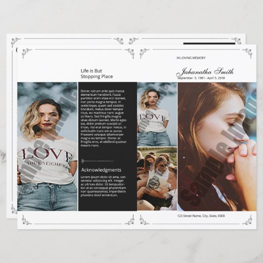 Sjabloon van het begrafenisprogramma; (Voorkant / Achterkant)