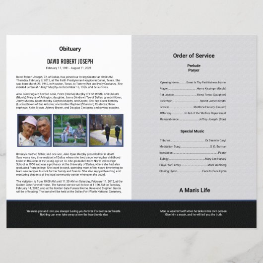 Sjabloon van het begrafenisprogramma (Achterkant)