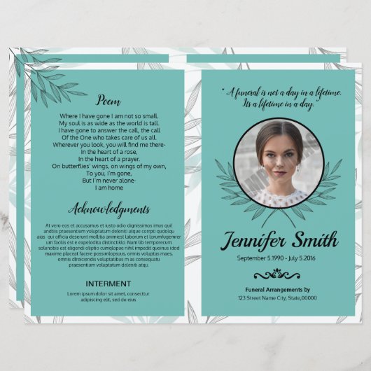 Sjabloon van het begrafenisprogramma (Voorkant / Achterkant)