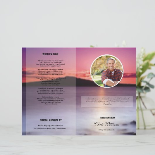 Sjabloon van het begrafenisprogramma (Staand voorkant)