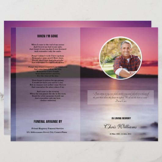 Sjabloon van het begrafenisprogramma (Voorkant / Achterkant)