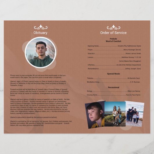 Sjabloon van het begrafenisprogramma (Achterkant)