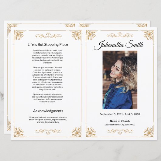 Sjabloon van het begrafenisprogramma (Voorkant / Achterkant)