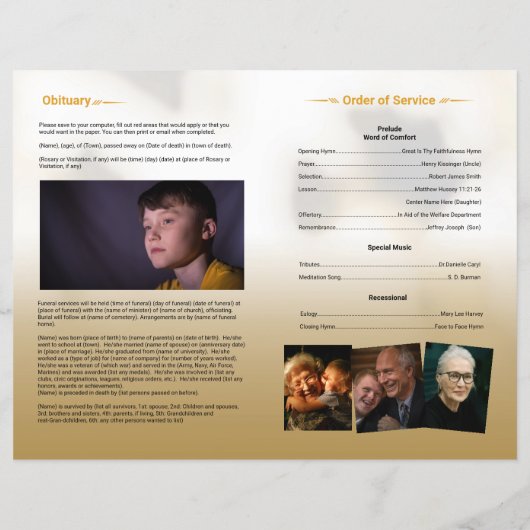 Sjabloon van het begrafenisprogramma (Achterkant)