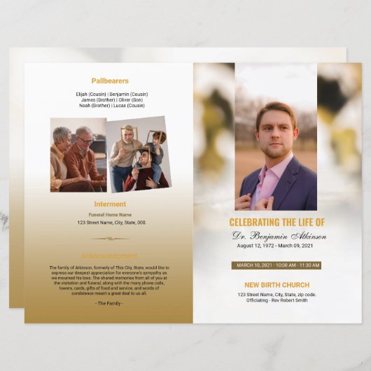 Sjabloon van het begrafenisprogramma (Voorkant / Achterkant)