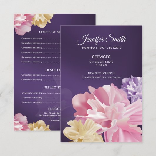 Sjabloon van het begrafenisprogramma kaart (Voorkant / Achterkant)