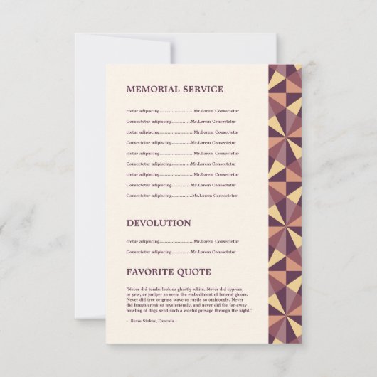 Sjabloon van het begrafenisprogramma kaart (Achterkant)