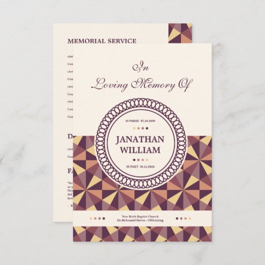 Sjabloon van het begrafenisprogramma kaart (Voorkant / Achterkant)