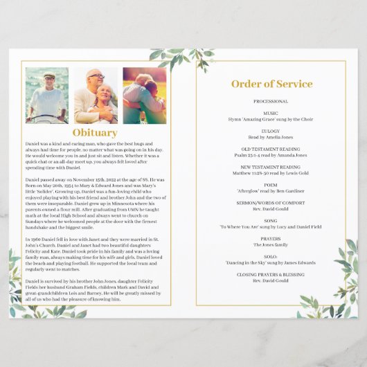 Sjabloon van het begrafenisprogramma met groene bl (Achterkant)