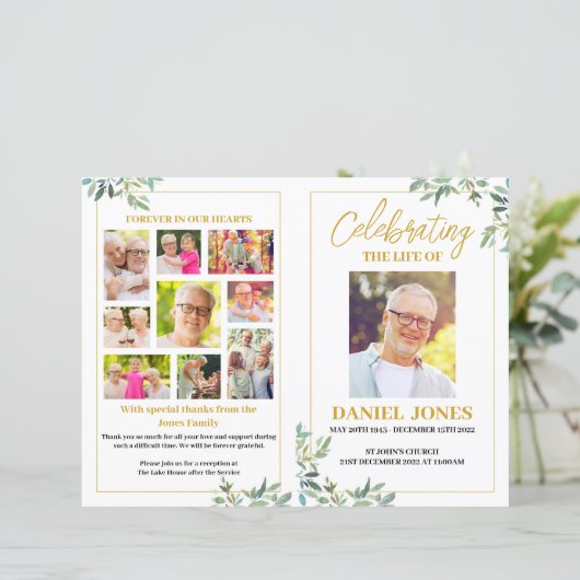 Sjabloon van het begrafenisprogramma met groene bl (Staand voorkant)