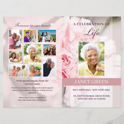 Sjabloon van het begrafenisprogramma met roze land (Voorkant)