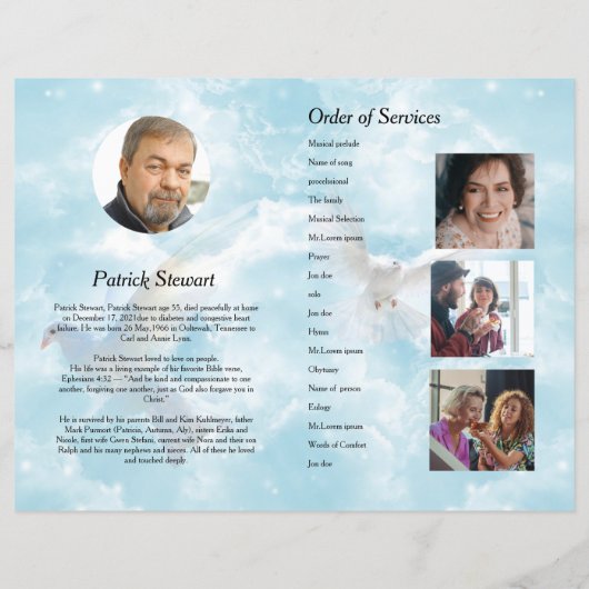 Sjabloon van het begrafenisprogramma van Heavenly  (Achterkant)