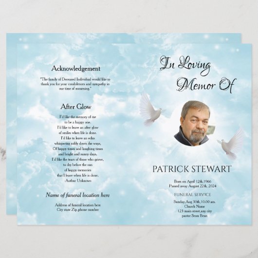Sjabloon van het begrafenisprogramma van Heavenly  (Voorkant / Achterkant)