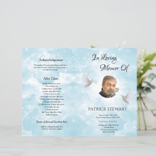 Sjabloon van het begrafenisprogramma van Heavenly  (Staand voorkant)