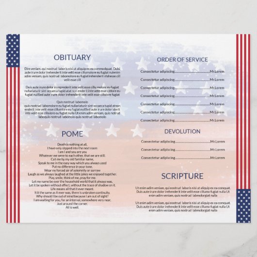 Sjabloon van het begrafenisprogramma voor het lege (Achterkant)