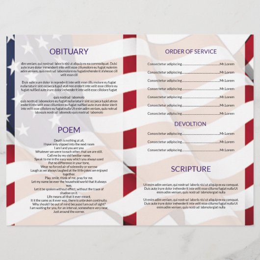 Sjabloon van het begrafenisprogramma voor het lege flyer (Achterkant)