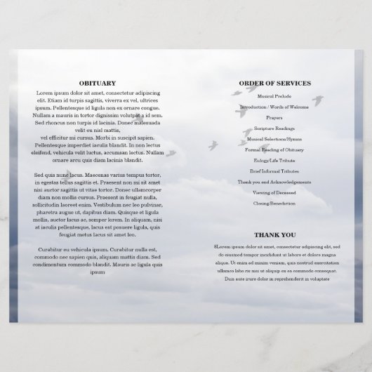 Sjabloon van het Blue sky Funeral Program (Achterkant)