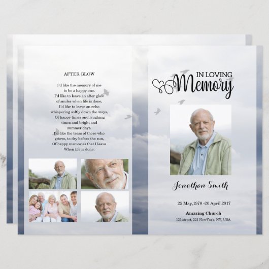 Sjabloon van het Blue sky Funeral Program (Voorkant / Achterkant)