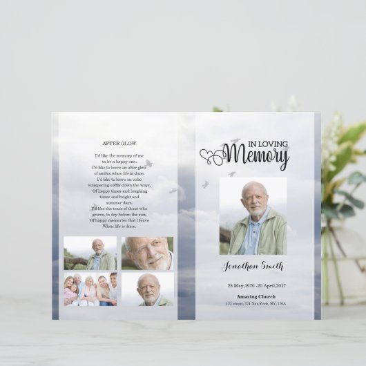 Sjabloon van het Blue sky Funeral Program (Staand voorkant)