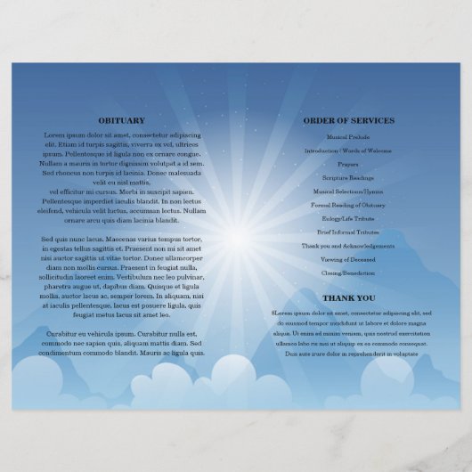 Sjabloon van het Blue sky Funeral Program (Achterkant)