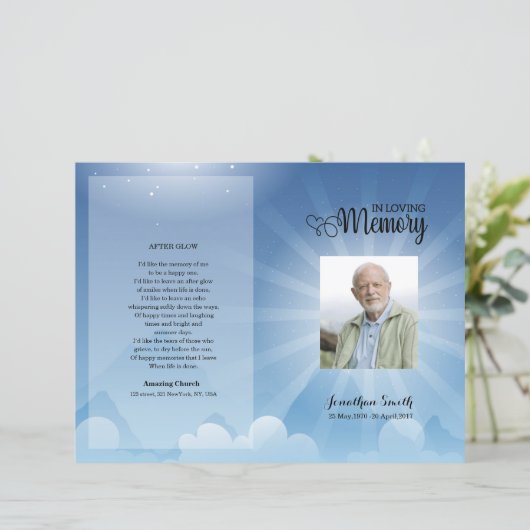 Sjabloon van het Blue sky Funeral Program (Staand voorkant)