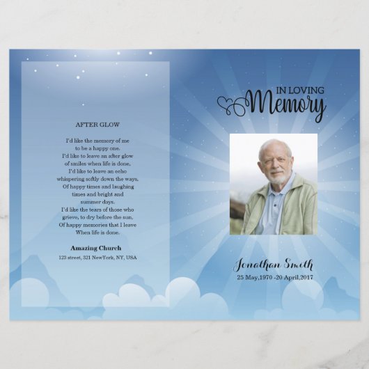 Sjabloon van het Blue sky Funeral Program (Voorkant)