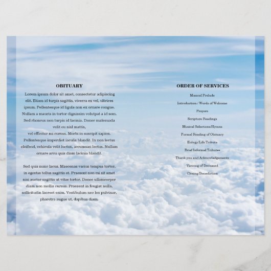 Sjabloon van het Blue sky Funeral Program (Achterkant)