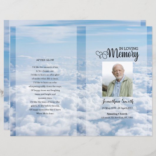 Sjabloon van het Blue sky Funeral Program (Voorkant / Achterkant)