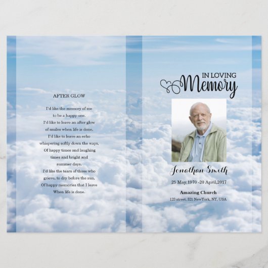 Sjabloon van het Blue sky Funeral Program (Voorkant)