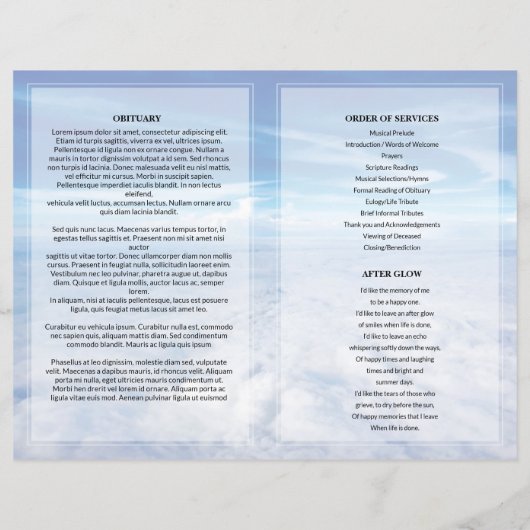 Sjabloon van het Blue sky Funeral Program (Achterkant)
