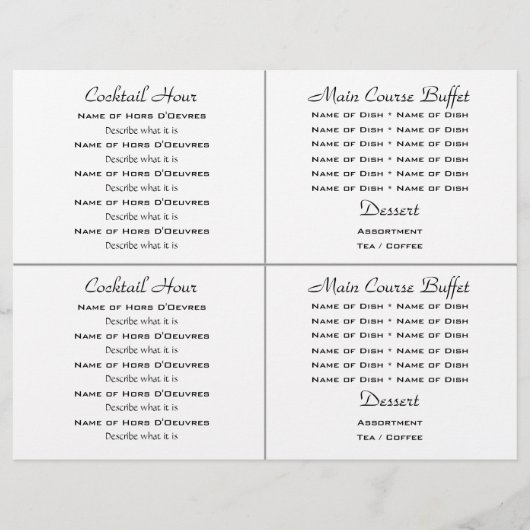 Sjabloon van het cocktailbuffet bruiloft menu (Voorkant)