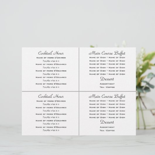 Sjabloon van het cocktailbuffet bruiloft menu (Staand voorkant)