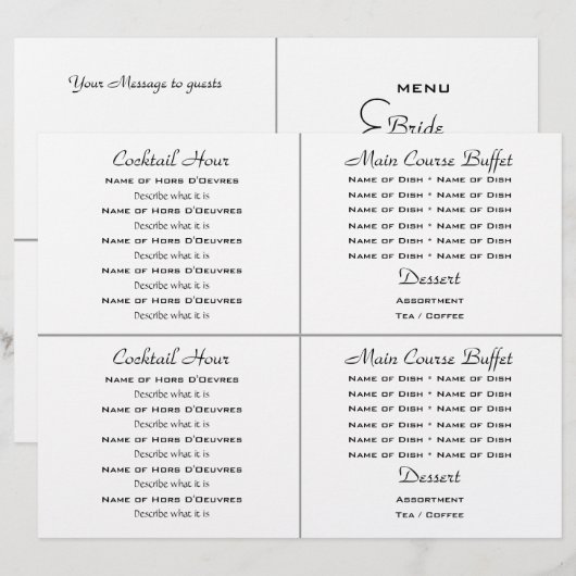 Sjabloon van het cocktailbuffet bruiloft menu (Voorkant / Achterkant)
